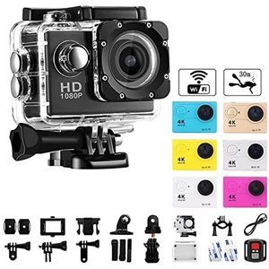 Actiecamera Waterdichte Actie Camera 4K Ultra HD 4K Actie Camera 1080P/30fps WiFi 2.0-inch Scherm 170D (Color : Nero, Size : No Card)