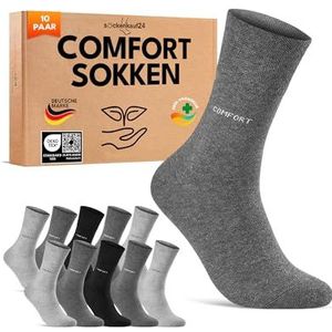 Comfort Diabetes Sokken heren dames zonder elastische band & zonder naad 10 Paar Sokken Diabetici met Comfortband Katoen 39-42 Zwart Grijs Antraciet