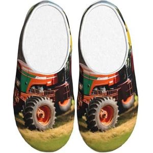 EdWal Bedrijf Boerderij Tractoren Print Winter Warme Slippers Indoor Anti-slip Pluche Slippers Ontspannen Thuis voor Vrouwen Mannen, Zwart, 37.5 EU