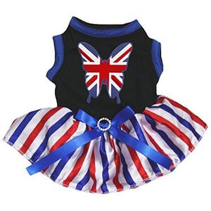 Petitebelle Britse Vlinder Zwart Shirt RWB Strepen Tutu Puppy Hond Jurk, XX-Large, Zwart