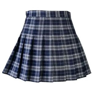 Women Pleated Skirts Women Casual Plaid Skirt Girls High Waist Pleated A-Line Uniform Skirt With Inner Shorts-Beige-Xxl