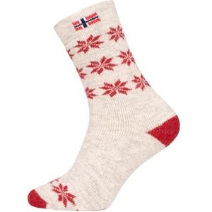 Een paar Noorse sokken voor dames en heren, sneeuwvlok-design, Nordic sokken, knuffelsokken van 80% wol, dikke sokken, hyggelig warm, duurzaam, tijdloos warm, rood, 43-46 EU