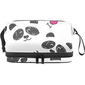 Dubbellaags cosmetische tas I Love Panda Draagbare Make-up Tas Travel Organizer Pouch voor Vrouwen Meisjes Toiletartikelen Tassen, Meerkleurig, 27x15x14 cm/10.6x5.9x5.5 in, Make-up zakje