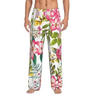 Hibiscus Bloemen Lange Lounge Wear Broek Nachtkleding Pyjama Bottoms Nachtkleding Nachtkleding Nachtkleding Met Zakken En Trekkoord, Wit, S