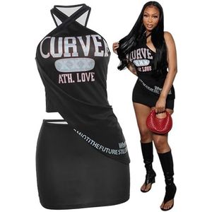 Mouwloze tankjurk Asymmetrische atletische korte jurken Criss Cross Halterneck T-shirt Losse jurk(L)