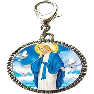 ACTLKP Gezegende Maagd Maria Sieraden Moeder en Baby Christian Jezus Glas Art Foto Charm Armband Hanger Rits Pull Charm Met Kreeft Sluiting Rits Pull Sieraden, 16mm, Glas, Geen edelsteen