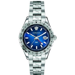 Versace V11010015 heren analoog kwarts GMT horloge met roestvrij stalen armband blauw lichtyium