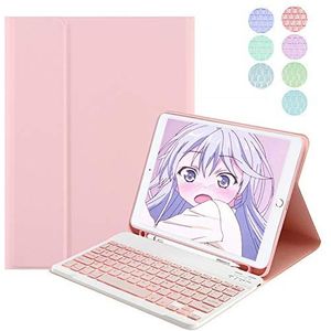QYiD iPad toetsenbordCase 10.2"" 8e/7e Gen, Air 3, Pro 10.5, Lichtgewicht Smart Cover met Afneembaar Draadloos TouchPad Toetsenbord iPad 10.2""/ iPad Air 3/ iPad Pro 10.5, met pencilhouder, Roze