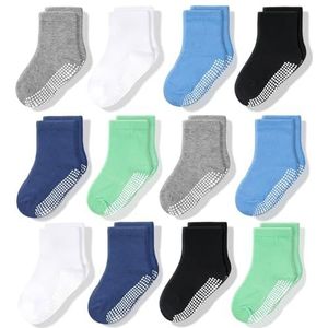 CozyWay Kindersokken zonder slip, 6 en 12 paar voor jongens en meisjes, kinderen, keuze uit vele kleuren, jongens twaalf paar, 6-12 mesi