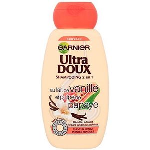Garnier Ultra Doux 2-in-1 shampoo voor lang haar, vers haar, vanillemelk/papaya pulp, 250 ml, 3 stuks