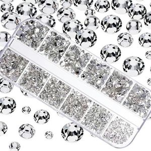 Water diamanten, nagels, nagels, juwelen Hotfix strass steentjes AB flatback kristal veelkleurig meerdere maten 12 raster doos nail art(39)