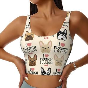 I Love Franse Bulldog Print Casual Wear Vrouwen Sport Vest Yoga Vest Workout Vest Voor Vrouwen Lichtgewicht Trendy, Zwart, S