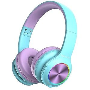 PowerLocus Bluetooth-hoofdtelefoon voor kinderen, draadloos, met ledverlichting, 74/85/94 dB, volumeregeling, opvouwbaar, HD-stereo, SD-microfoon, geïntegreerde microfoon voor school, laptop, telefoon
