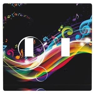 ZhaoYuGoods Kleurrijke Muziek Print Muurplaat, Dubbele Toggle Lichtschakelaar Outlet Cover 2-Gang 11,4 cm x 11,4 cm, PC Decoratieve Voorplaat voor Thuis & Kantoor