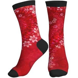 PPHGUT Valentijnsdag Rood Hart Bloem Print Volwassenen Mid Tube Sokken Ademend Sport Running Gym Training Jogging Activiteiten, Zwart, One size