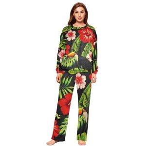 YOUJUNER Pyjama sets voor vrouwen, tropische bloemen bladeren vogel papegaai winter warme nachtkleding zomer loungewear set pyjama nachtkleding set, Meerkleurig, S