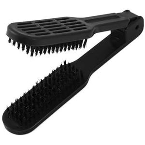 Pro Kappers Stijltang Haarborstel Nylon Haar Rechttrekken Dubbele Borstels V-Vorm Kam Klem Styling Gereedschap (Maat: 273-Zwart)