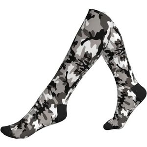 Zwart Grijs Wit Camo Compressie Sokken Voor Vrouw & Man Unisex 20-30mmhg Knie Hoge Kalveren Voor Vliegende Running Sport, 2 Zwart-2, Eén Maat