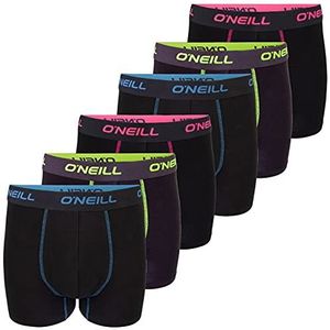 O'Neill Boxershorts voor heren, verpakking van 6 stuks, effen sportboxershorts, basic ondergoed, zonder gulp, katoen, zwart, rood, blauw, M, L, XL, XXL, Black Neon (7003), L