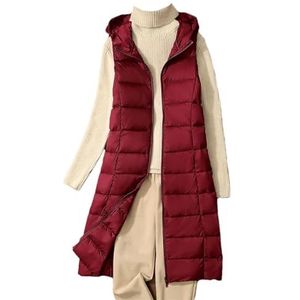 Hgvcfcv Dames donsvest lichtgewicht dunne jas met capuchon vrouwen winter veer warm basic casual vest, Bordeaux, M