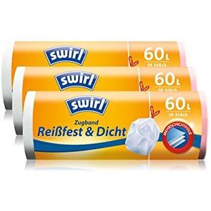 Swirl afvalzak met trekband, 60 liter, 3 rollen met elk 10 zakken, wit