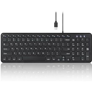 Perixx PERIBOARD-213C Bedraad Stil USB-C Schaartoetsenbord - 14.45x4.76x0.71 Inch Compact Ontwerp met Nummerblok - Zwart - Amerikaans Engels