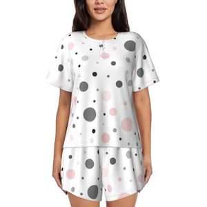 YQxwJL Roze Grijs Wit Moderne Polka Dot Patroon Print Vrouwen Pyjama Sets Shorts Korte Mouw Lounge Sets Nachtkleding Casual Pjs Met Zakken, Zwart, XL