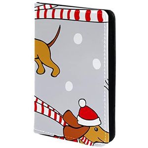 Happy Twin Hond met Scraf Hat Kerst Grijs Paspoort Houder, Paspoort Cover, Paspoort Portemonnee, Travel Essentials, Meerkleurig, 11.5x16.5cm/4.5x6.5 in