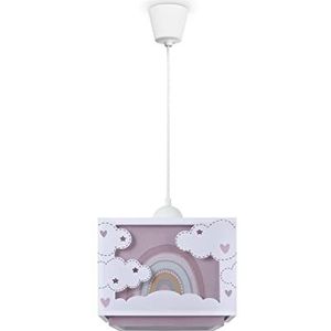 Paco Home Kinderkamer Plafondlamp Hanglamp Lampenkap Stof Regenboog Ster Leeuw Dino Maan E27 Met Textielkabel, Soort lamp:Hanglamp - Type 6, Kleur:Roze