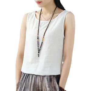 Dvbfufv Damesmode O-hals effen kleur mouwloze T-shirts vrouwen zomer losse Koreaanse casual shirt tops, Wit, L