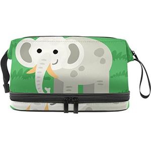 Multifunctionele opslag reizen cosmetische tas met handvat,Olifant Groen,Grote capaciteit reizen cosmetische tas, Meerkleurig, 27x15x14 cm/10.6x5.9x5.5 in