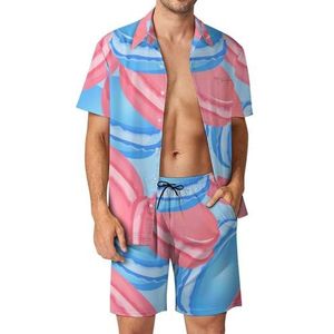 Leuke En Blauwe Macarons Casual Heren Shorts En Shirts Sets Zomer Hawaiiaanse Pakken Vakantie Zwemmen 3XL