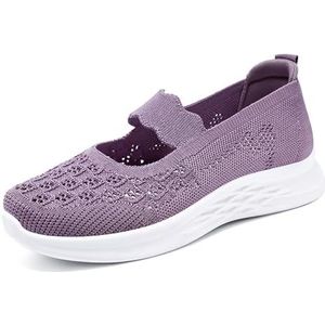 Vrijetijdsschoenen for Dames Mode Holle Sportschoenen 2024 Nieuwe Instapsneakers Lichtgewicht Comfortabele Zachte Zool Orthopedische Schoenen Zomer Ademend Gebreide Mesh-sneakers (Color : Purple, Si