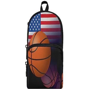 KAAVIYO Basketbal Amerikaanse Vlag Student Etui Grappige Schooltas Type Pen Zakken voor Meisjes Jongens, Patroon, M