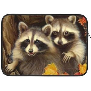 Wasbeer In De Herfst Boom Gat Gedrukt Laptop Sleeve Tas Duurzame Laptop Case Computer Draagtas Beschermhoes 33,5 cm