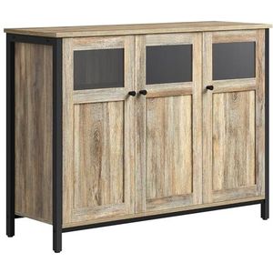 VASAGLE dressoir keukenkast opbergkast met glazen deuren voor woonkamer keuken eetkamer stalen frame industriële stijl turkoois bruin inktzwart LSC099B60