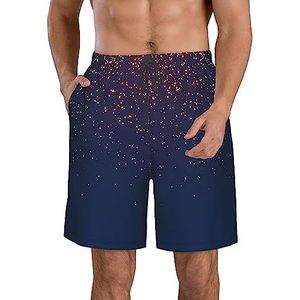 Marineblauwe Sky & Stars Print strandshorts voor heren, zomershorts met sneldrogende technologie, licht en casual, Wit, M