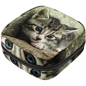 Maandverband Opbergtas, Vrouwelijke Product Pouches Draagbare Periode Kit Tas voor Meisjes Vrouwen Dames Kat Patroon, Meerkleurig, 4.7x6.6x6.6 in/12x17x17 cm