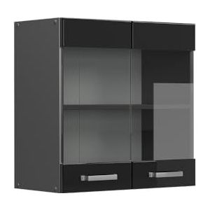 Vicco Glashangkast, keukenkast, R-Line Solid, antraciet, zwart, 60 cm, modern