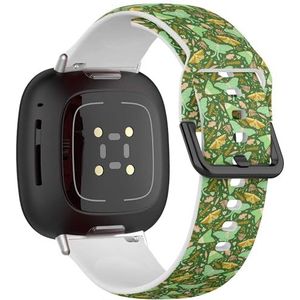 Zachte sportband compatibel met Fitbit Sense/Sense 2 / Versa 4 / Versa 3 (Moths On Green) siliconen armband accessoire