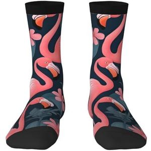 Roze flamingo's comfortabele halfhoge sokken voor mannen en vrouwen - modieuze volwassen sokken, verhoog je stijl., Roze Flamingo's, Eén Maat