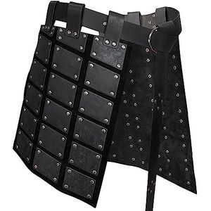 HiiFeuerMiddeleeuws dijbeen pantser van imitatieleer, Retro Dubbelzijdige Waist Armor met Riem, Mercenary&Knights Rokpantser (Zwart A)