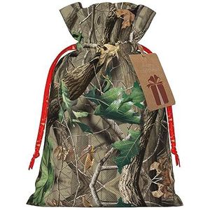 Feestelijke tassen met trekkoord voor cadeau, kerst- en verjaardagscadeauzakken, groot formaat, geschenken decoraties, hardhout groene camouflage