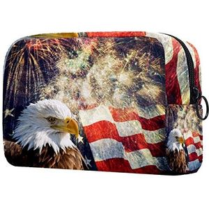 Vrouwen Make-up Tas Meisje Cosmetische Zakken Toilettas Organizer Pouch met Rits 7.3x3x5.1 Inch Eagle National Flag