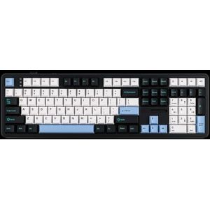 QPSJXN Mechanisch toetsenbord in volledige grootte, 100% ANSI-lay-out, bekabeld, 2,4 GHz Bluetooth 5.0, hot-swap RGB-achtergrondverlichting van en (blauw wit zwart)