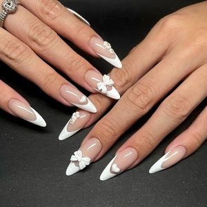 24 stuks zwarte kunstnagels Franse tip - sterke nepnagels met lijm - gotische plaknagels - volledige dekking nageltips en lijm for vrouwen Franse nagelkunst(Nude)