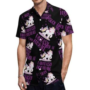 I Suck At Fantasy Voetbal Eenhoorn Heren Korte Mouw Shirts Casual Button-down Tops T-shirts Hawaiiaanse Strand Tees M