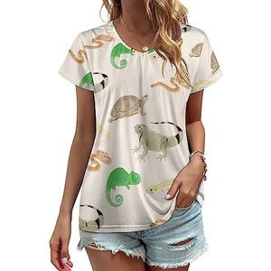 Hagedis schildpad luipaard gekko reptiel dames V-hals T-shirts leuke grafische korte mouw casual tee tops XL