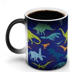 Retro de Mok 12oz van de Dinosaurusdruk Ceramische Koffie van de Kleuren Veranderende Mokken Brede Handvat Hittegevoelige Verkleuring Koppen