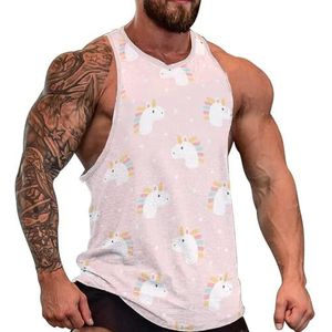 Leuke eenhoorn en sterren heren tanktop grafische mouwloze bodybuilding T-shirts casual strand T-shirt grappige sportschool spier
